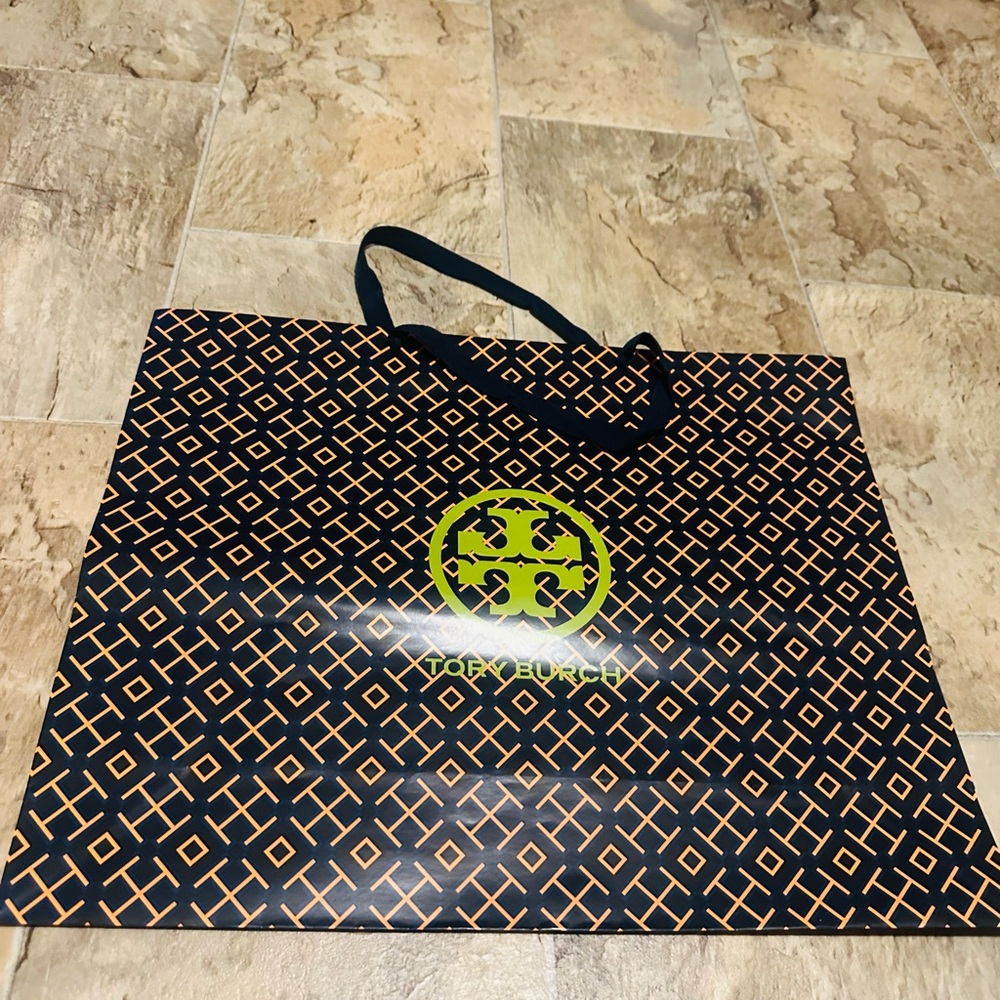 Large Tory Burch Black and Orange Geometric Tote